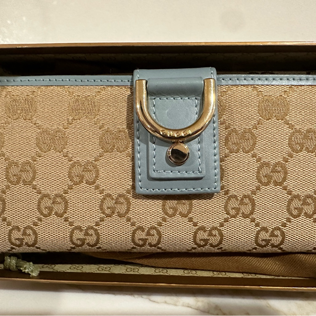 Gucci Light Blue Monogram Continental Wallet- Never Been Used